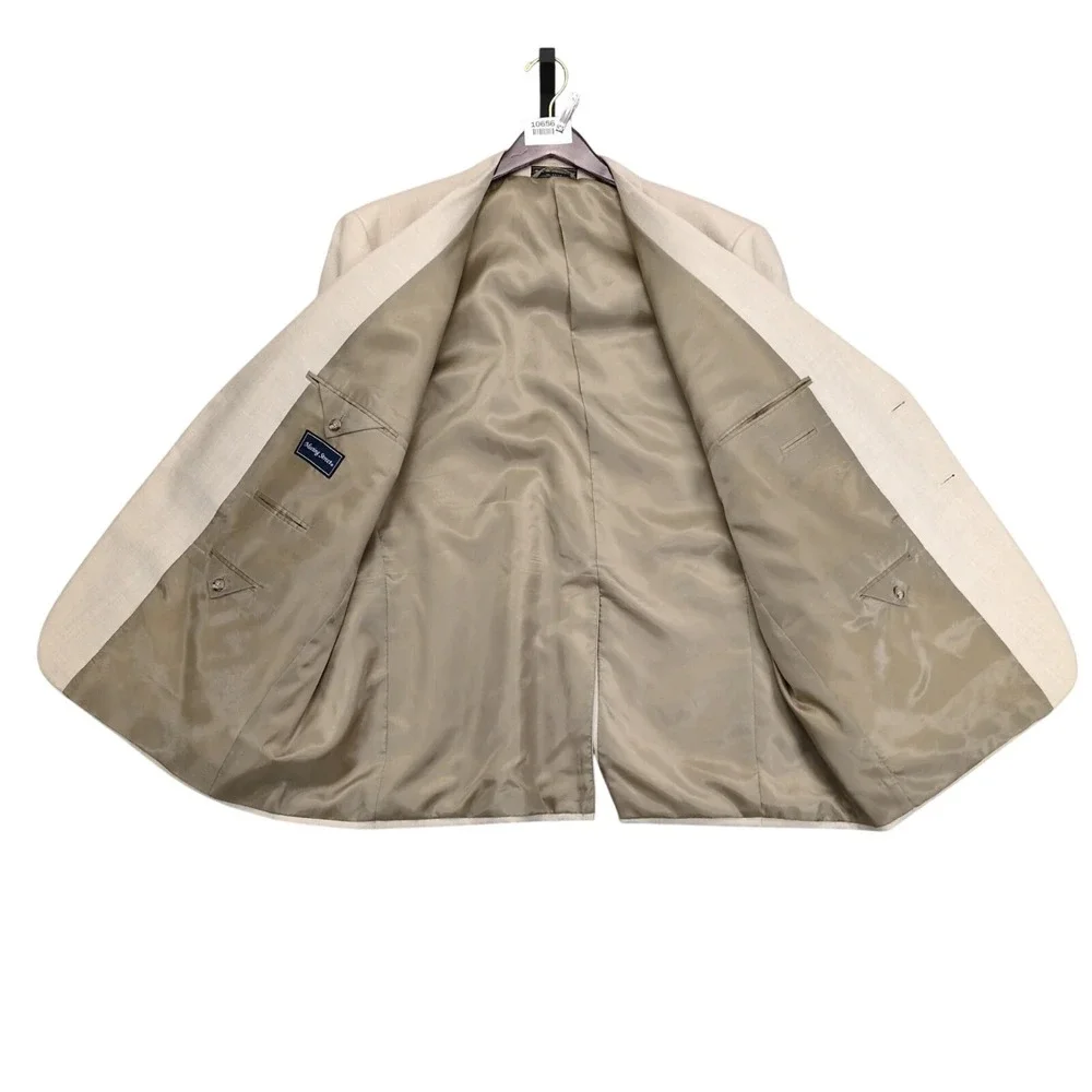 Meeting Street Beige Blazer Mens‎ 50R Wool Blend Brass Buttons Textured Preppy